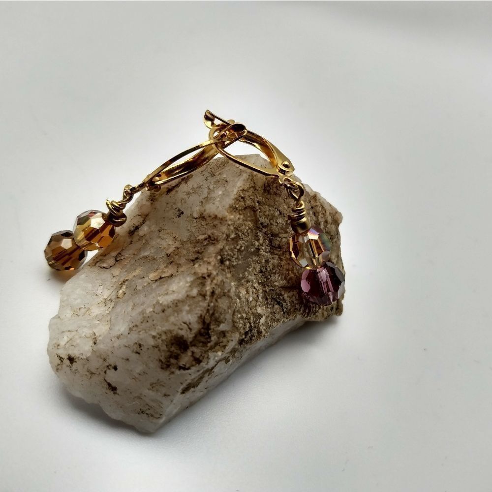 Swarovski crystal beaded earrings estate purple and orange